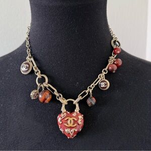 CHANEL Vintage Ceramic Brass & Crystal  Medallion Necklace Choker 16”